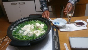 ふじさんお手製のタラバガニ鍋。ご自分で栽培された新鮮な野菜たっぷり！